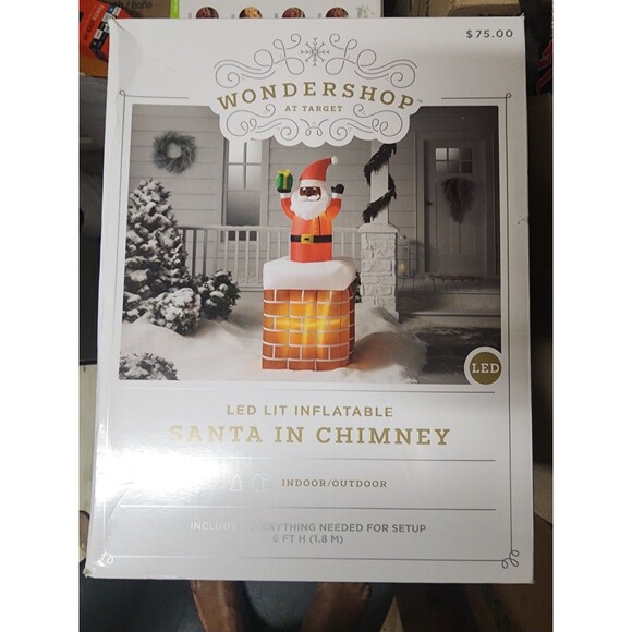 WONDERSHOP 6FT SANTA IN CHIMNEY INFLATABLE  CHRISTMAS NEW - Picture 1 of 6